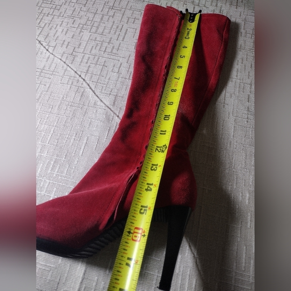Vicini Women's Tall Red Suede Leather Boots Sz 38 US 7.5 - Picture 11 of 12